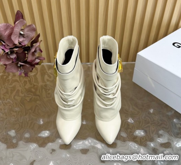 Duplicate Givenchy Shark Lock Stiletto Ankle Boots in Calfskin 5101121 Off-white 2026