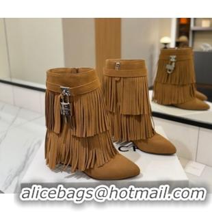 Hot Style Givenchy Shark Lock Tassel Wedge Ankle Boots 8.5cm in Suede 1210001 Light Brown 2026