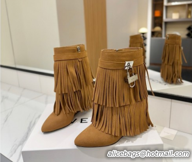 Hot Style Givenchy Shark Lock Tassel Wedge Ankle Boots 8.5cm in Suede 1210001 Light Brown 2026