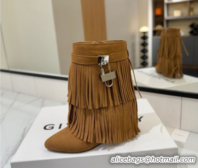 Hot Style Givenchy Shark Lock Tassel Wedge Ankle Boots 8.5cm in Suede 1210001 Light Brown 2026