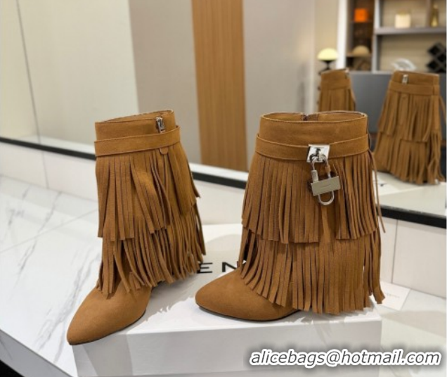 Hot Style Givenchy Shark Lock Tassel Wedge Ankle Boots 8.5cm in Suede 1210001 Light Brown 2026
