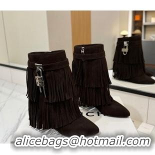 Best Product Givenchy Shark Lock Tassel Wedge Ankle Boots 8.5cm in Suede 1210002 Dark Brown 2026