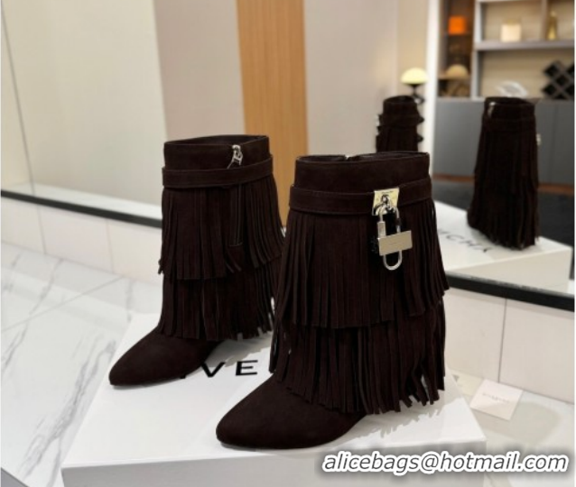 Best Product Givenchy Shark Lock Tassel Wedge Ankle Boots 8.5cm in Suede 1210002 Dark Brown 2026