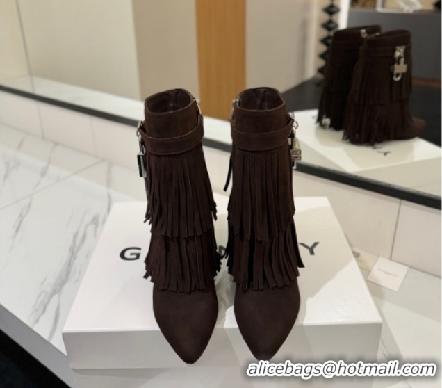 Best Product Givenchy Shark Lock Tassel Wedge Ankle Boots 8.5cm in Suede 1210002 Dark Brown 2026