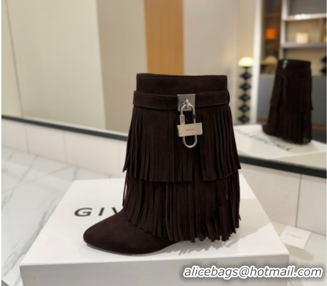 Best Product Givenchy Shark Lock Tassel Wedge Ankle Boots 8.5cm in Suede 1210002 Dark Brown 2026