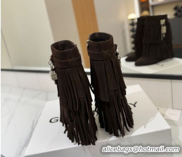 Best Product Givenchy Shark Lock Tassel Wedge Ankle Boots 8.5cm in Suede 1210002 Dark Brown 2026