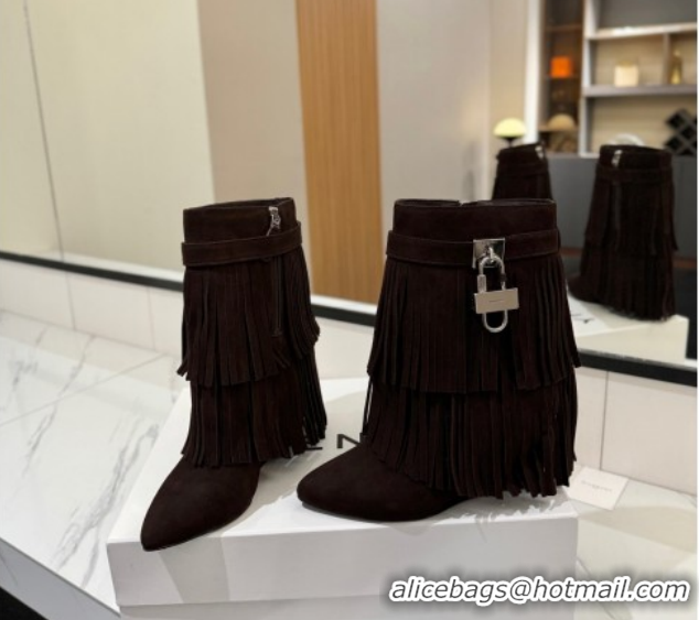 Best Product Givenchy Shark Lock Tassel Wedge Ankle Boots 8.5cm in Suede 1210002 Dark Brown 2026