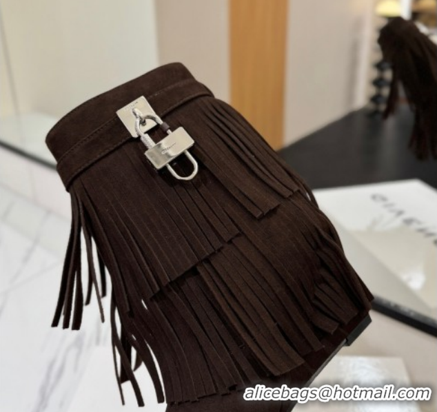 Best Product Givenchy Shark Lock Tassel Wedge Ankle Boots 8.5cm in Suede 1210002 Dark Brown 2026