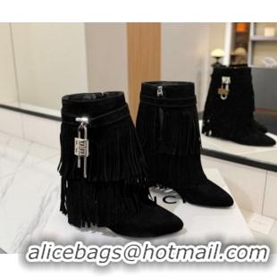 Classic Hot Givenchy Shark Lock Tassel Wedge Ankle Boots 8.5cm in Suede 1210003 Black 2026