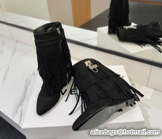 Classic Hot Givenchy Shark Lock Tassel Wedge Ankle Boots 8.5cm in Suede 1210003 Black 2026