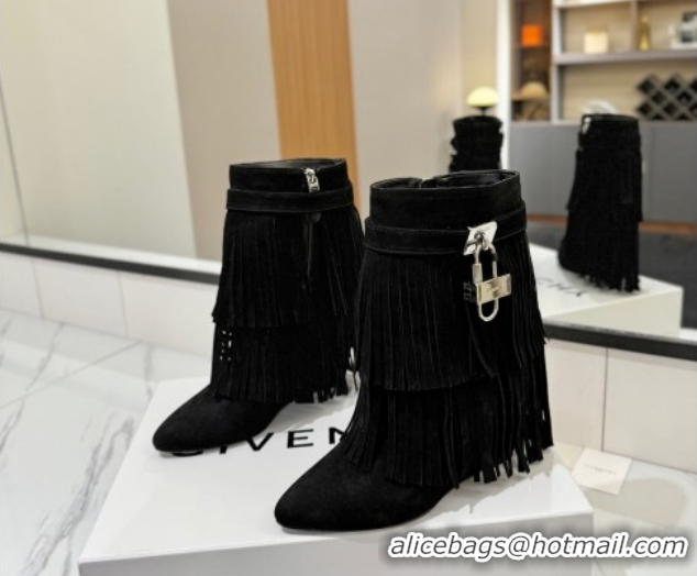 Classic Hot Givenchy Shark Lock Tassel Wedge Ankle Boots 8.5cm in Suede 1210003 Black 2026