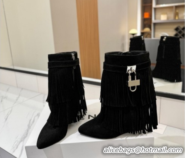 Classic Hot Givenchy Shark Lock Tassel Wedge Ankle Boots 8.5cm in Suede 1210003 Black 2026