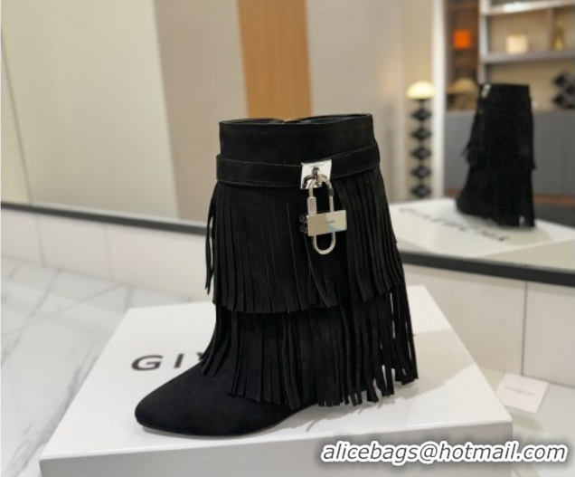 Classic Hot Givenchy Shark Lock Tassel Wedge Ankle Boots 8.5cm in Suede 1210003 Black 2026