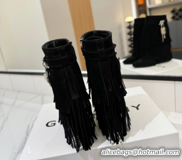 Classic Hot Givenchy Shark Lock Tassel Wedge Ankle Boots 8.5cm in Suede 1210003 Black 2026
