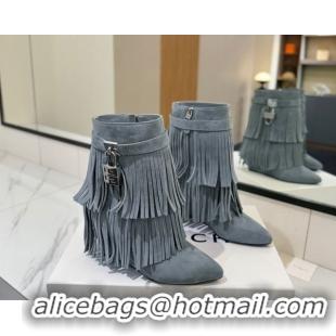 Good Product Givenchy Shark Lock Tassel Wedge Ankle Boots 8.5cm in Suede Dusty Blue 1210004 2026