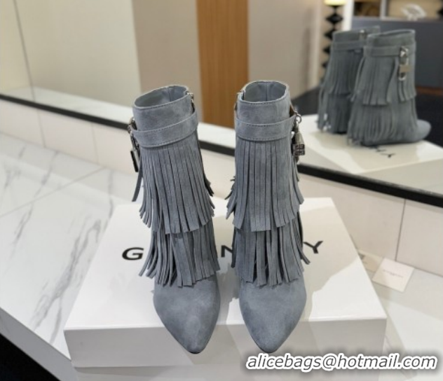 Good Product Givenchy Shark Lock Tassel Wedge Ankle Boots 8.5cm in Suede Dusty Blue 1210004 2026