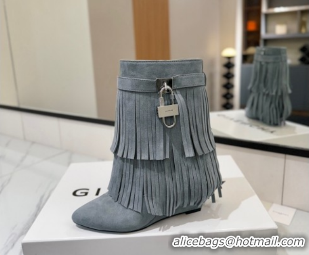 Good Product Givenchy Shark Lock Tassel Wedge Ankle Boots 8.5cm in Suede Dusty Blue 1210004 2026