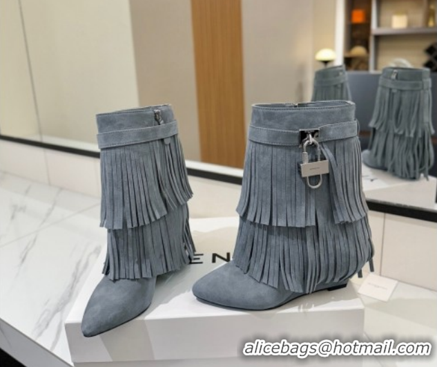 Good Product Givenchy Shark Lock Tassel Wedge Ankle Boots 8.5cm in Suede Dusty Blue 1210004 2026