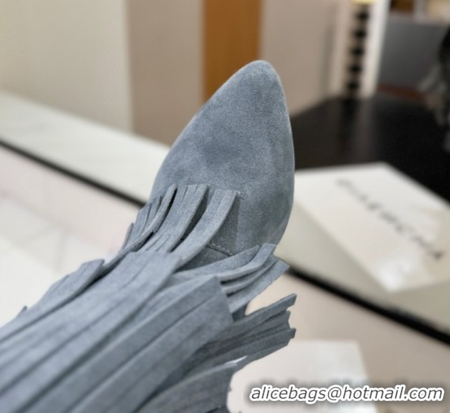 Good Product Givenchy Shark Lock Tassel Wedge Ankle Boots 8.5cm in Suede Dusty Blue 1210004 2026