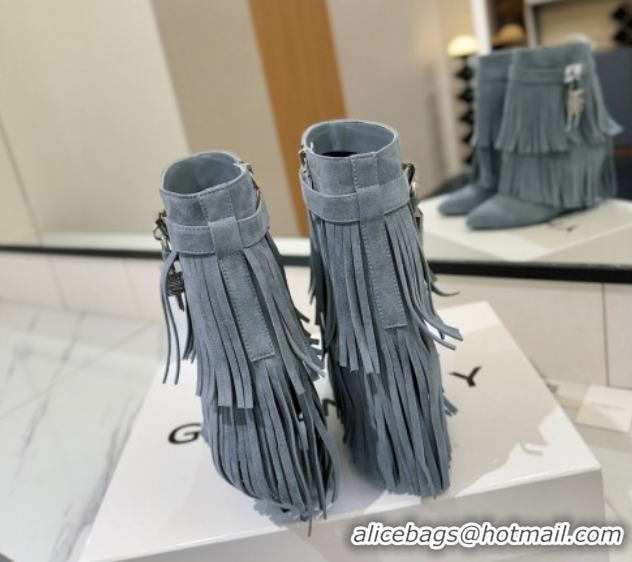 Good Product Givenchy Shark Lock Tassel Wedge Ankle Boots 8.5cm in Suede Dusty Blue 1210004 2026