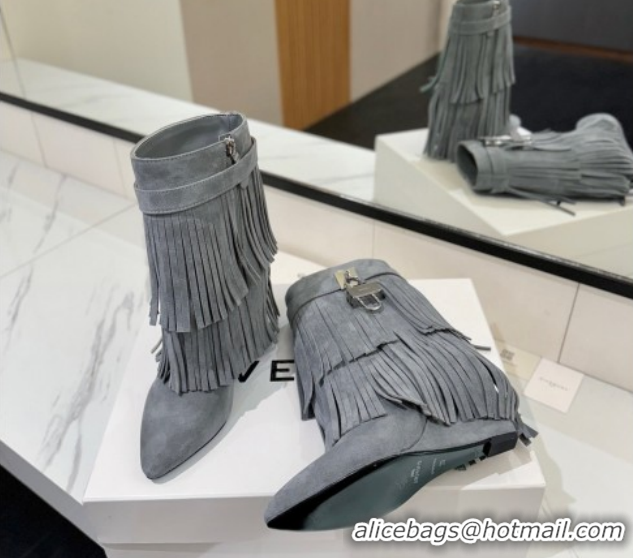 Good Product Givenchy Shark Lock Tassel Wedge Ankle Boots 8.5cm in Suede Dusty Blue 1210004 2026