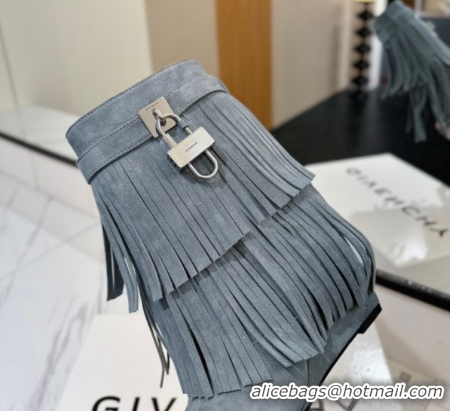 Good Product Givenchy Shark Lock Tassel Wedge Ankle Boots 8.5cm in Suede Dusty Blue 1210004 2026