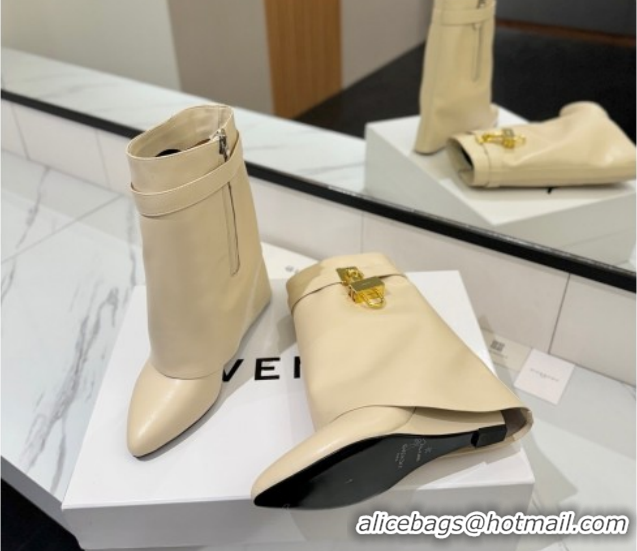 Unique Style Givenchy Shark Lock Wedge Ankle Boots 8.5cm in Calfskin Leather 1210006 Beige 2026