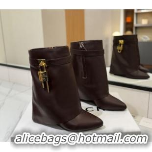 Shop Duplicate Givenchy Shark Lock Wedge Ankle Boots 8.5cm in Calfskin Leather 1210006 Coffee Brown 2026