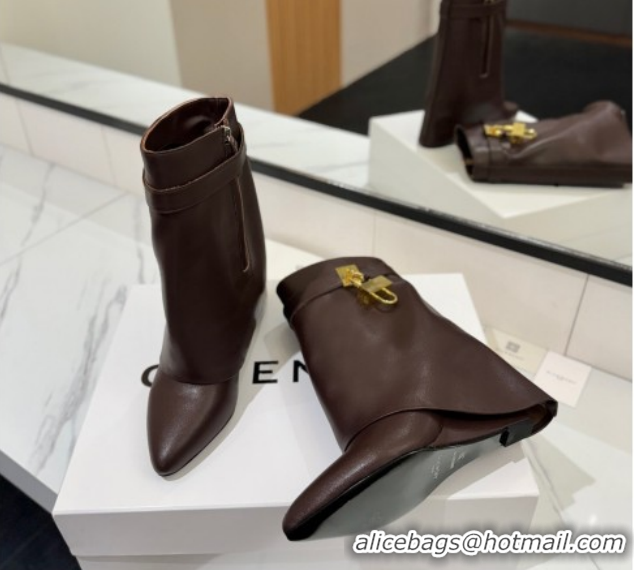 Shop Duplicate Givenchy Shark Lock Wedge Ankle Boots 8.5cm in Calfskin Leather 1210006 Coffee Brown 2026