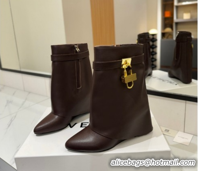 Shop Duplicate Givenchy Shark Lock Wedge Ankle Boots 8.5cm in Calfskin Leather 1210006 Coffee Brown 2026