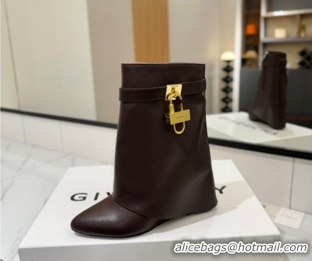 Shop Duplicate Givenchy Shark Lock Wedge Ankle Boots 8.5cm in Calfskin Leather 1210006 Coffee Brown 2026