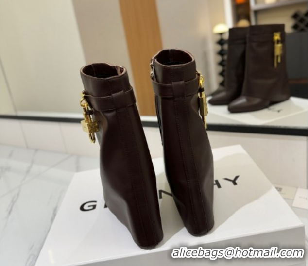 Shop Duplicate Givenchy Shark Lock Wedge Ankle Boots 8.5cm in Calfskin Leather 1210006 Coffee Brown 2026