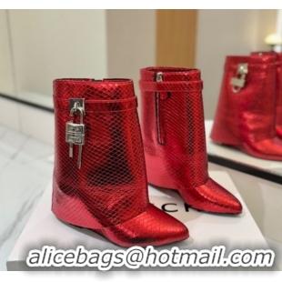 Top Design Givenchy Shark Lock Wedge Ankle Boots 8.5cm in Snakeskin Embossed Leather Red 1210016 2026