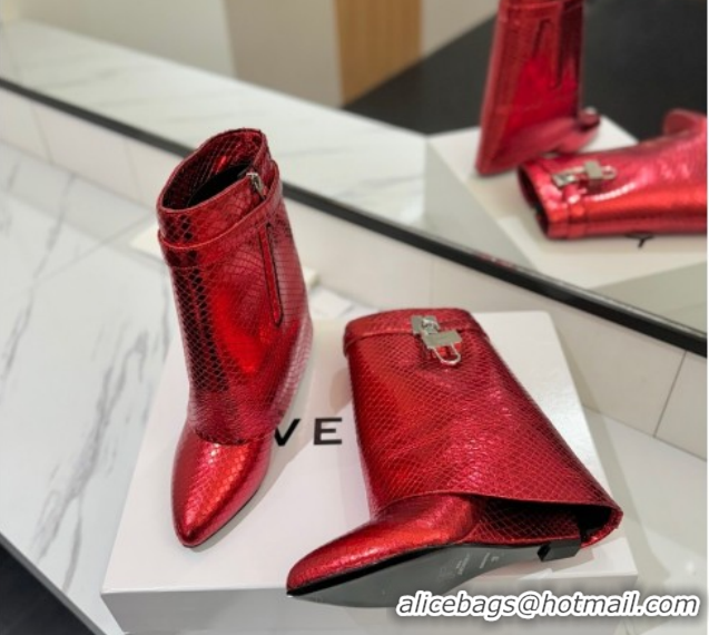 Top Design Givenchy Shark Lock Wedge Ankle Boots 8.5cm in Snakeskin Embossed Leather Red 1210016 2026