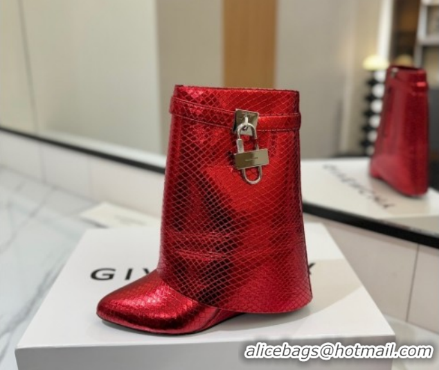 Top Design Givenchy Shark Lock Wedge Ankle Boots 8.5cm in Snakeskin Embossed Leather Red 1210016 2026