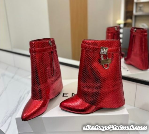 Top Design Givenchy Shark Lock Wedge Ankle Boots 8.5cm in Snakeskin Embossed Leather Red 1210016 2026