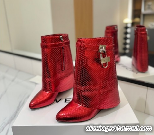 Top Design Givenchy Shark Lock Wedge Ankle Boots 8.5cm in Snakeskin Embossed Leather Red 1210016 2026