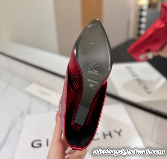 Top Design Givenchy Shark Lock Wedge Ankle Boots 8.5cm in Snakeskin Embossed Leather Red 1210016 2026