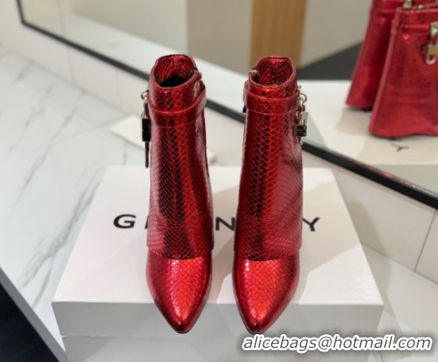 Top Design Givenchy Shark Lock Wedge Ankle Boots 8.5cm in Snakeskin Embossed Leather Red 1210016 2026