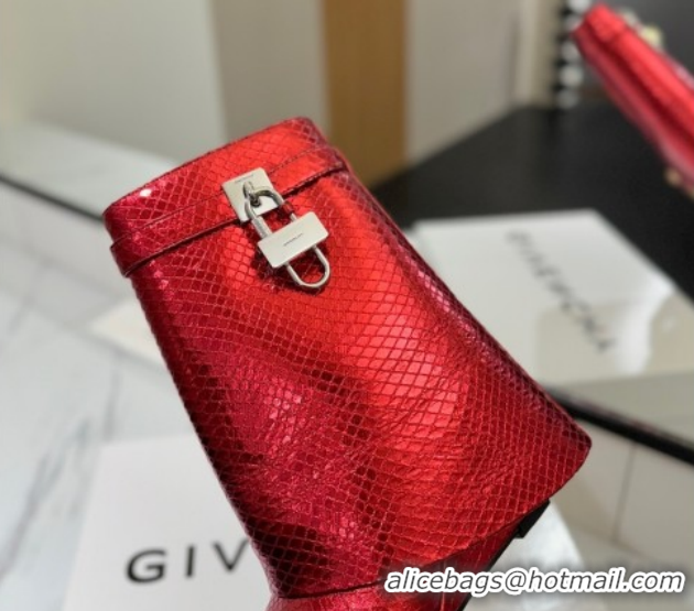 Top Design Givenchy Shark Lock Wedge Ankle Boots 8.5cm in Snakeskin Embossed Leather Red 1210016 2026