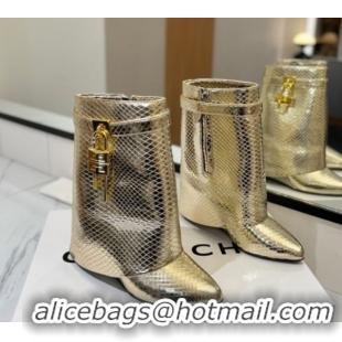 Pretty Style Givenchy Shark Lock Wedge Ankle Boots 8.5cm in Snakeskin Embossed Leather 1210016 Gold 2026