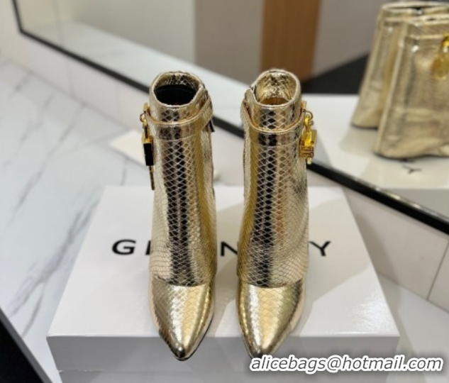 Pretty Style Givenchy Shark Lock Wedge Ankle Boots 8.5cm in Snakeskin Embossed Leather 1210016 Gold 2026