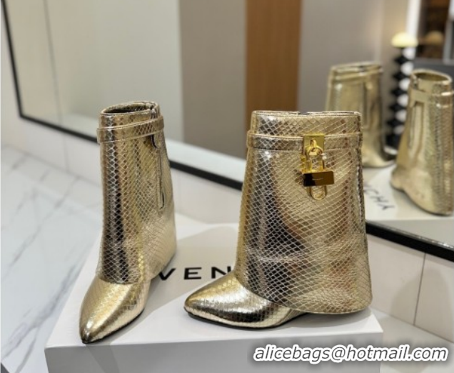 Pretty Style Givenchy Shark Lock Wedge Ankle Boots 8.5cm in Snakeskin Embossed Leather 1210016 Gold 2026