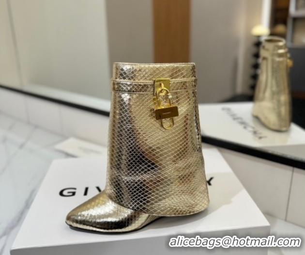 Pretty Style Givenchy Shark Lock Wedge Ankle Boots 8.5cm in Snakeskin Embossed Leather 1210016 Gold 2026