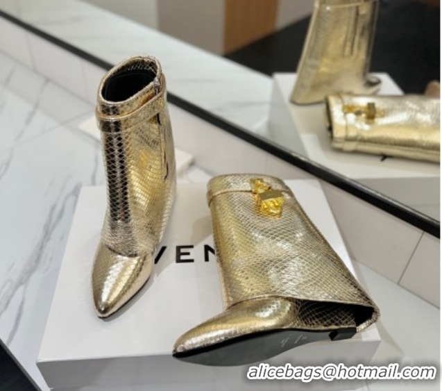 Pretty Style Givenchy Shark Lock Wedge Ankle Boots 8.5cm in Snakeskin Embossed Leather 1210016 Gold 2026