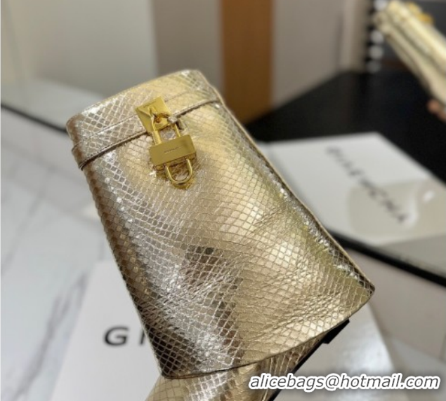 Pretty Style Givenchy Shark Lock Wedge Ankle Boots 8.5cm in Snakeskin Embossed Leather 1210016 Gold 2026