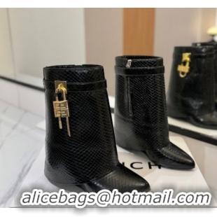 Top Grade Givenchy Shark Lock Wedge Ankle Boots 8.5cm in Snakeskin Embossed Leather 1210016 Black 2026