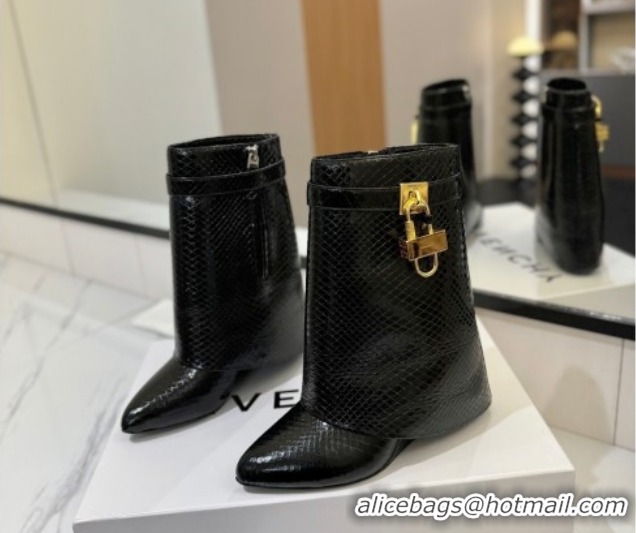 Top Grade Givenchy Shark Lock Wedge Ankle Boots 8.5cm in Snakeskin Embossed Leather 1210016 Black 2026