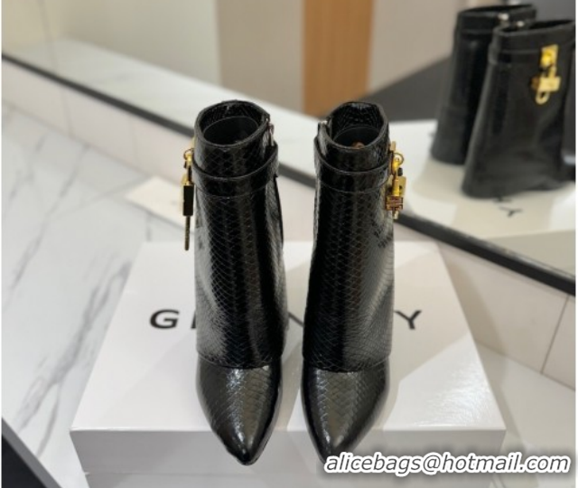 Top Grade Givenchy Shark Lock Wedge Ankle Boots 8.5cm in Snakeskin Embossed Leather 1210016 Black 2026