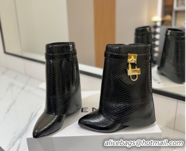 Top Grade Givenchy Shark Lock Wedge Ankle Boots 8.5cm in Snakeskin Embossed Leather 1210016 Black 2026